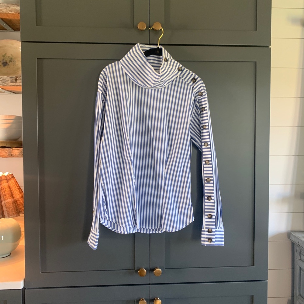 Veronica Beard blue and White Striped blouse.
